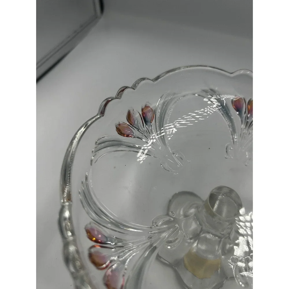 Mikasa Crystal Iris Pedestal Candy Dish Iridescent Glass Compote Germany 7" - Picture 2 of 6